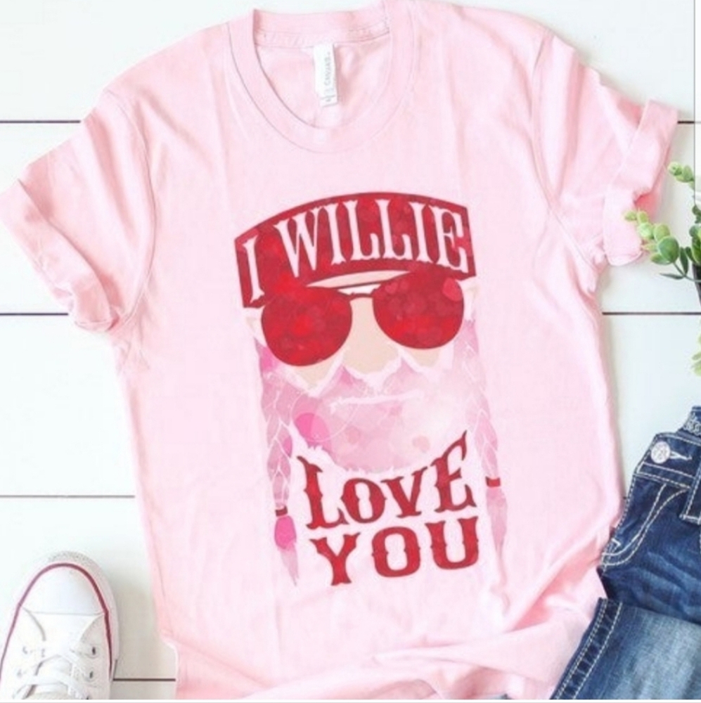 Bella Canvas Willie Nelson I Willie Love You Canvas Pink Long Sleeve Tee